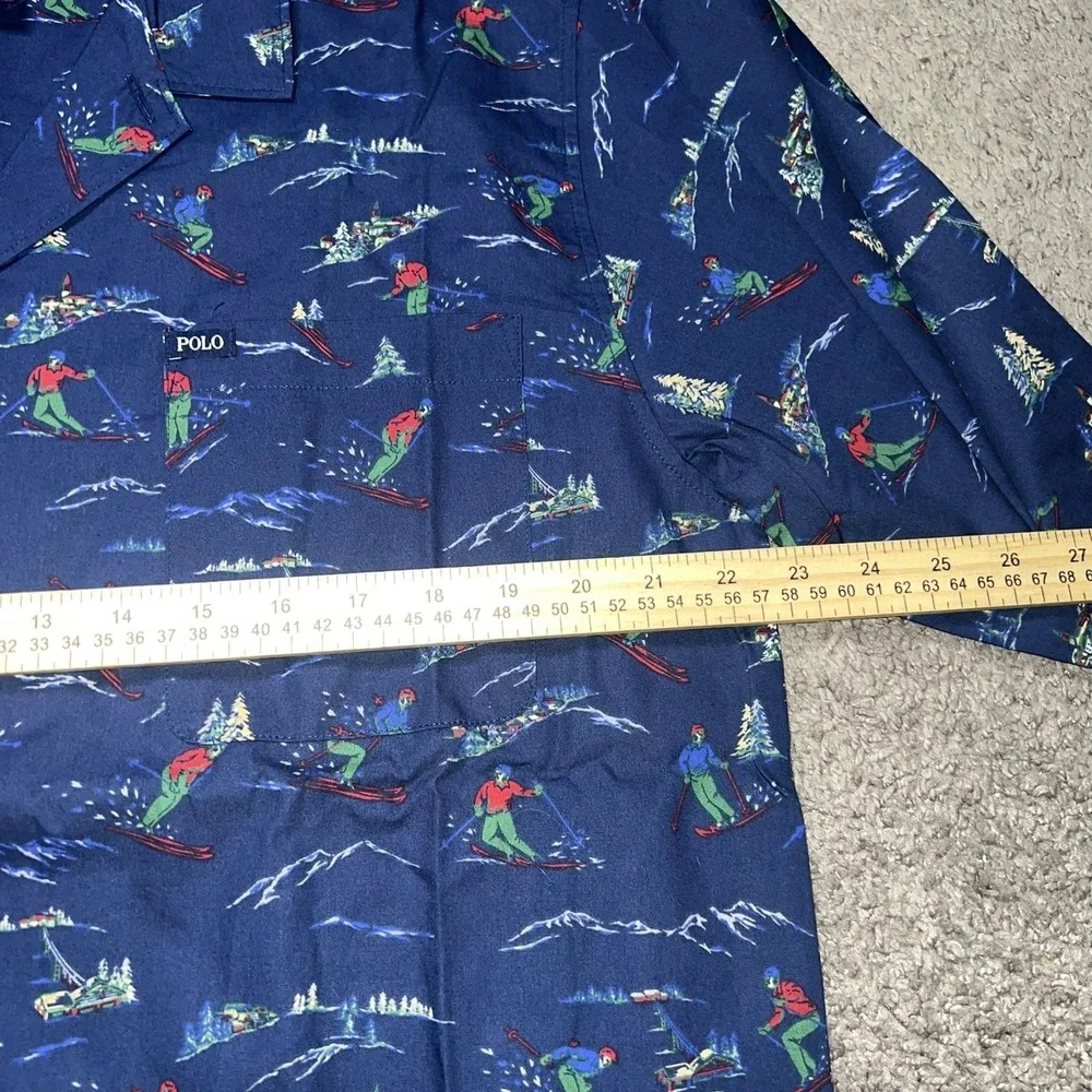 Polo Ralph Lauren 100% Cotton Men's Sleep Shirt Pajama Downhill Ski AOP‎ Size M
